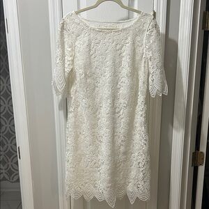 Anthropologie Ivory Lace Long Sleeve Dress